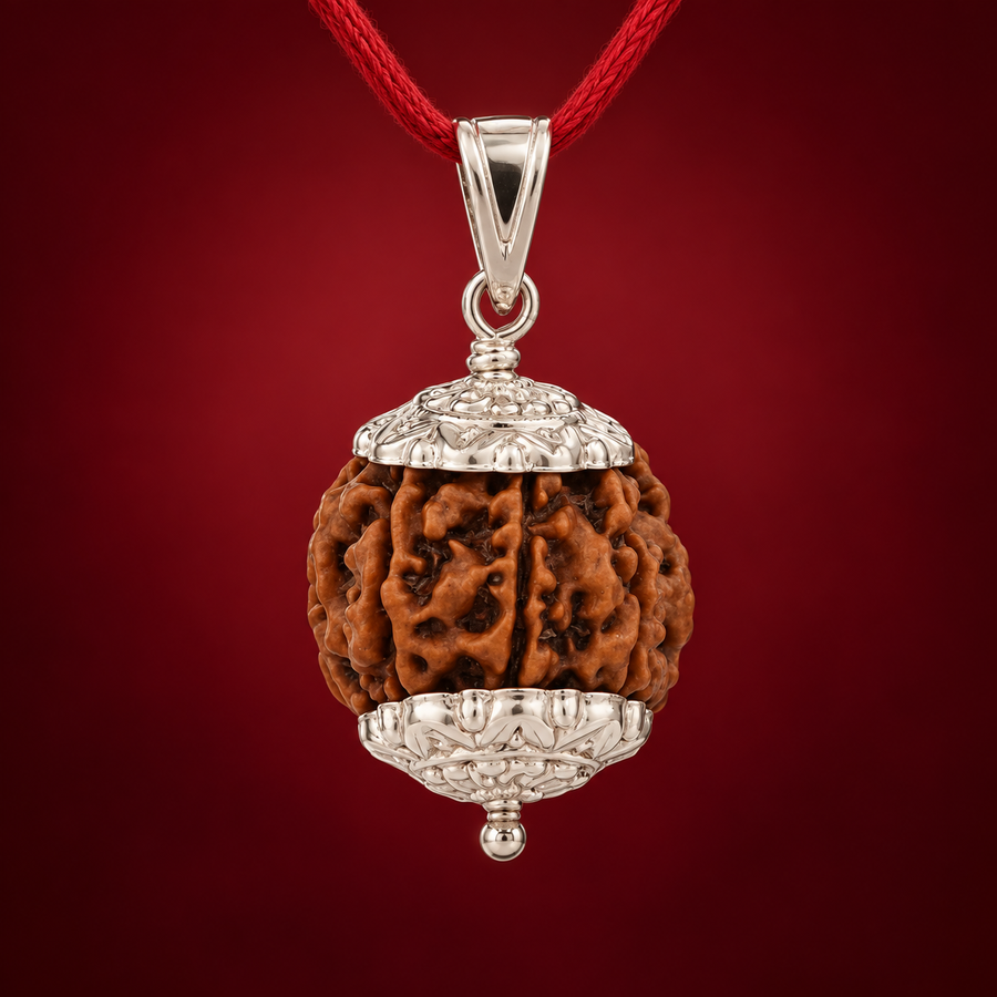 Prospérité — Pendentif Lakshmi | Rudraksha 7 faces