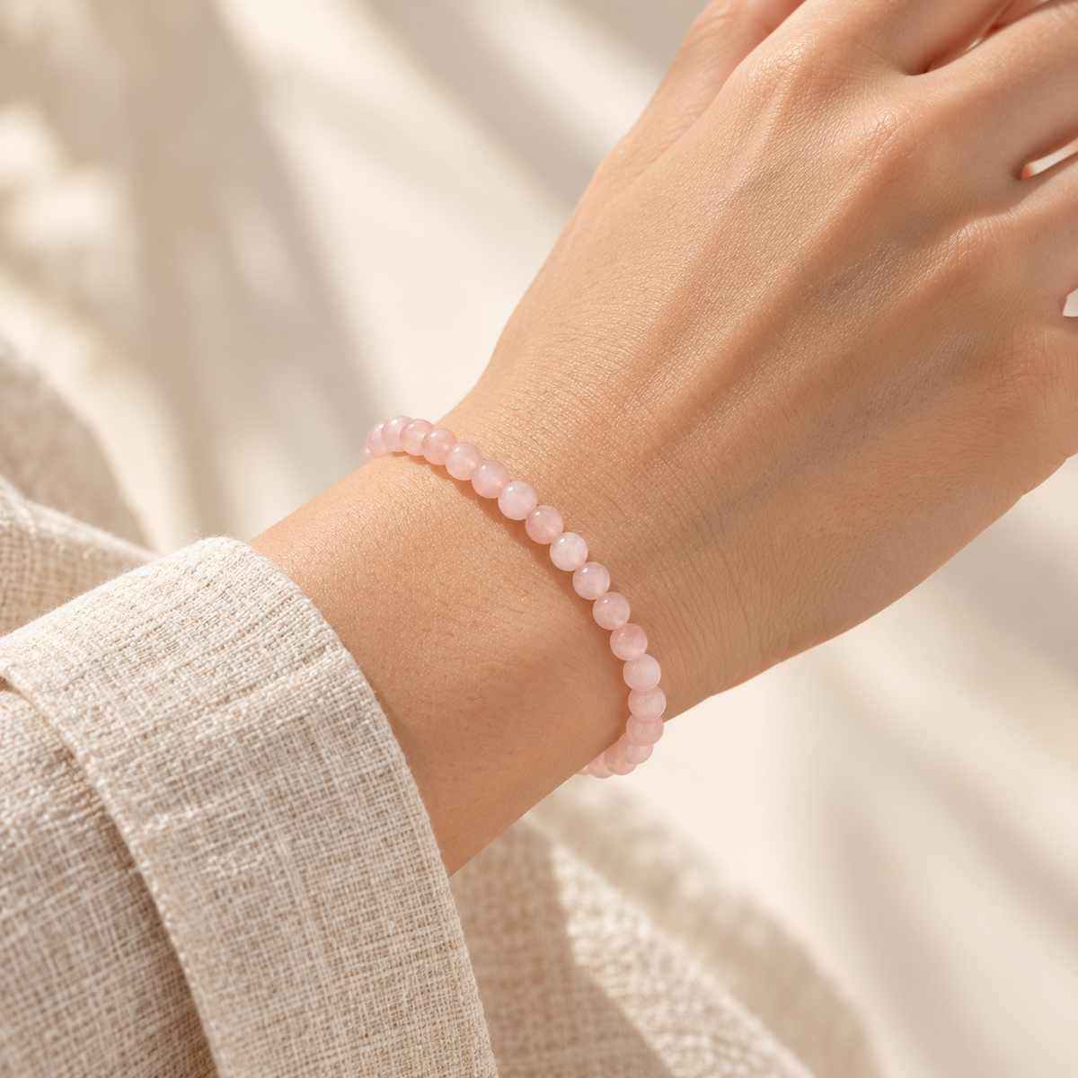 Amour — Bracelet Affinité | Quartz rose · petites perles