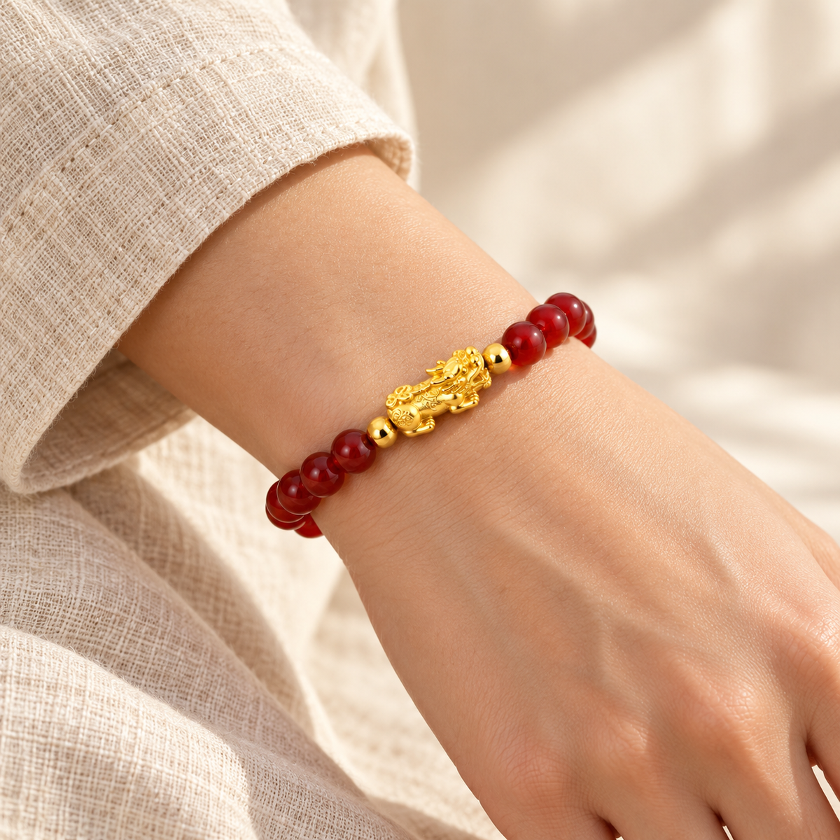 Bonne fortune — Bracelet Fortune | Agate rouge et Pixiu