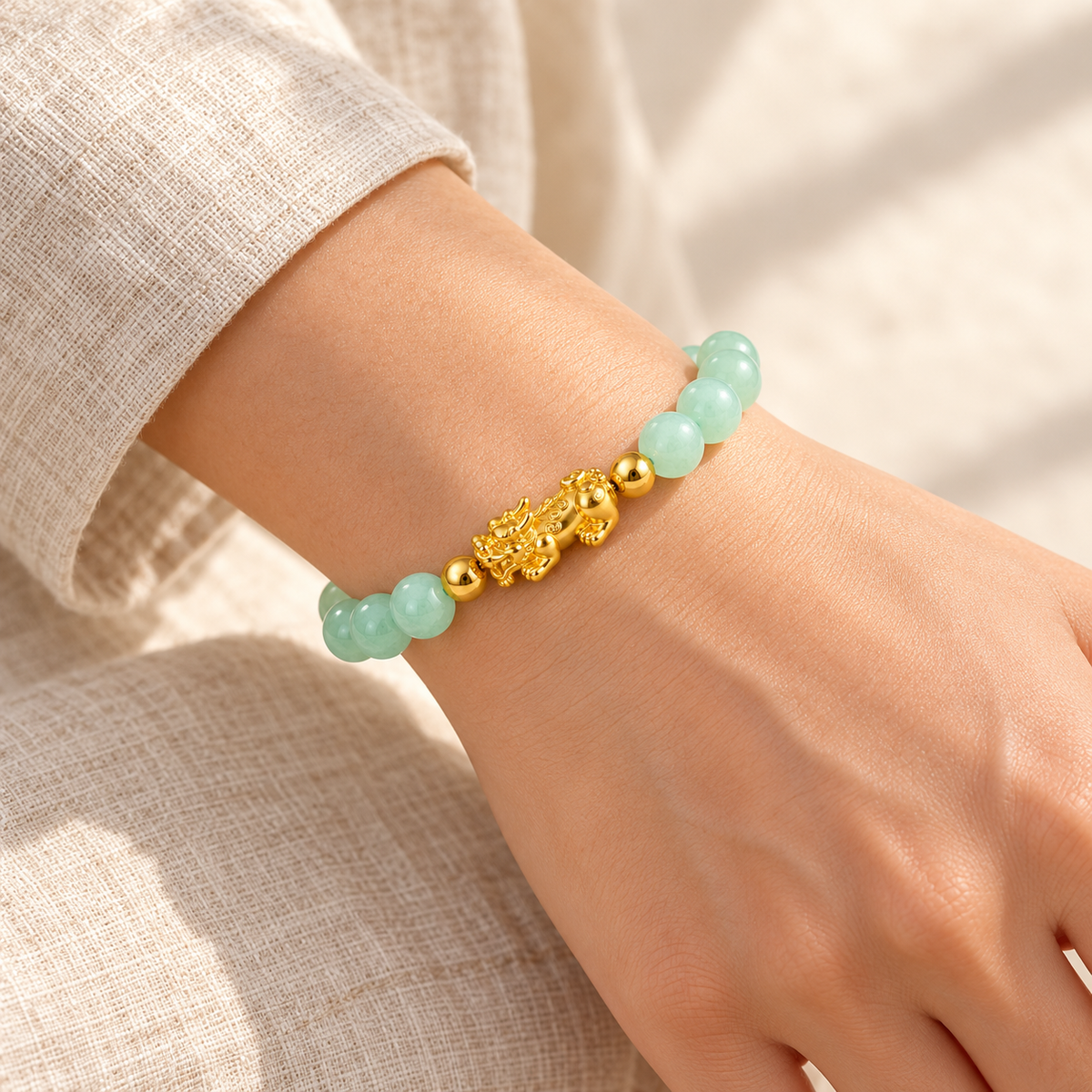 Prospérité — Bracelet Abondance | Pixiu et perles vertes